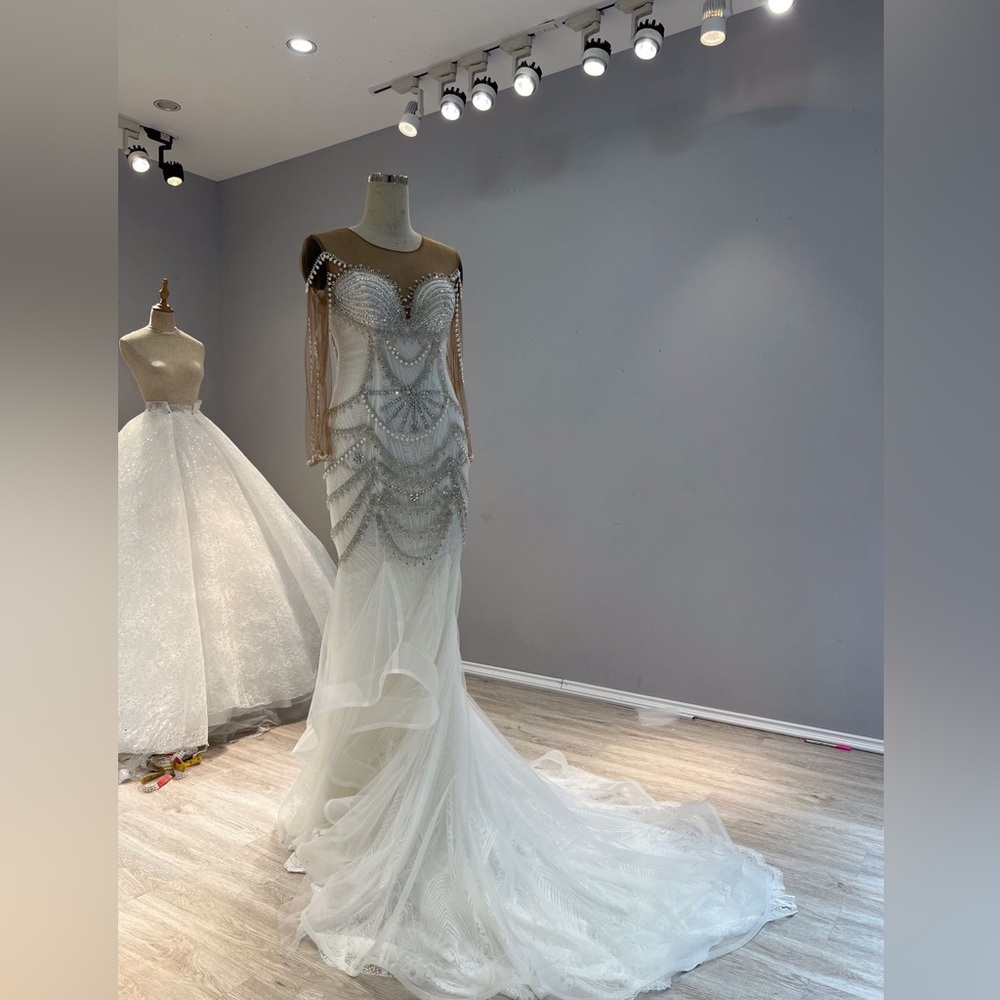 Long Sleeve Luxury Wedding Reception Gown - Picture 7 of 9